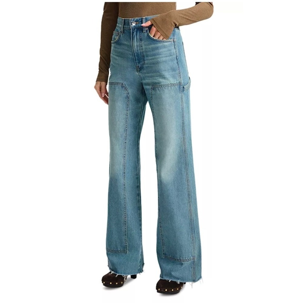 Veronica Beard Taylor High Rise Wide Leg Chaps Jeans Blue Glare Size 26